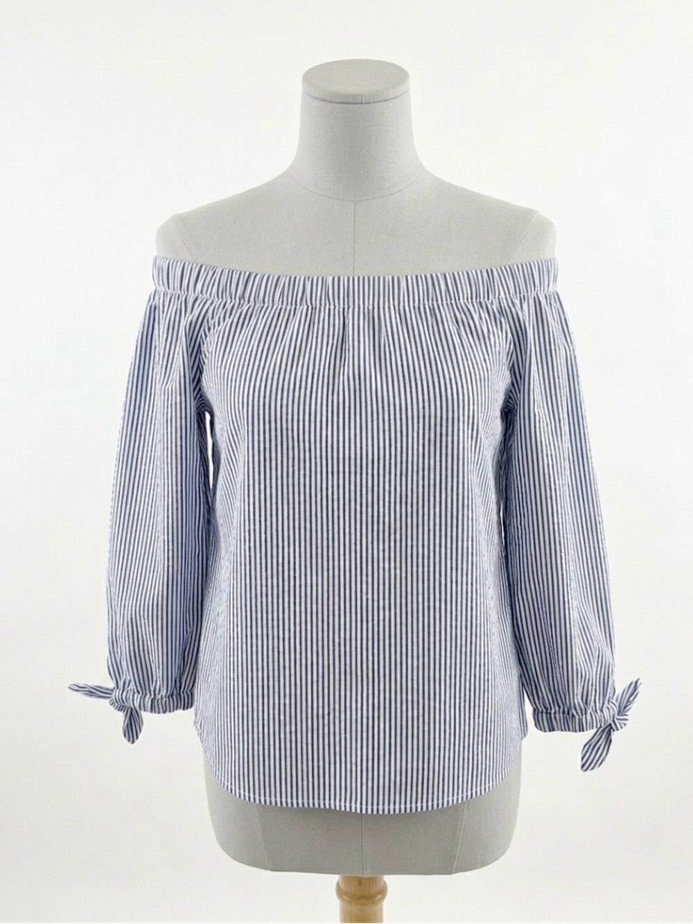 🔥 NWT VINEYARD VINES NAVY WHITE STRIPED OFF SHOULDER BLOUSE TIE SLEEVES SIZE 2